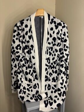 Kim Rogers Black and White Leopard Print Open Cardigan